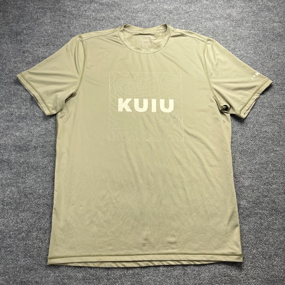 KUIU AP Tech Short Sleeve Performance Tee Tan Topo Graphic Mens Large UPF 50+